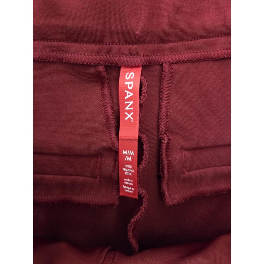 SPANX Perfect Pant Hi-Rise Flare Maroon Red Petite Medium Pockets Workwear - Picture 3 of 4